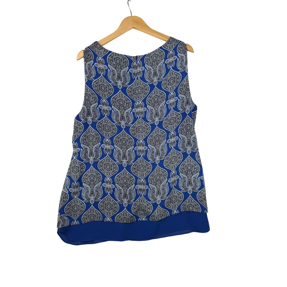 Rose + Olive Printed Sleeveless Blouse size 1X‎ Blue/Black - Picture 4 of 6